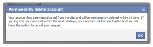 Facebook Deletion Confirmation